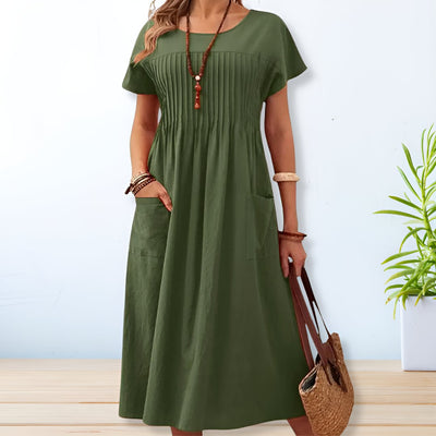 Leonie | Robe Midi avec Poches Plissées