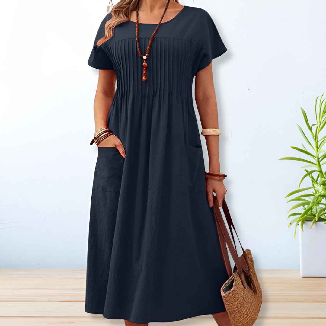 Leonie | Robe Midi avec Poches Plissées