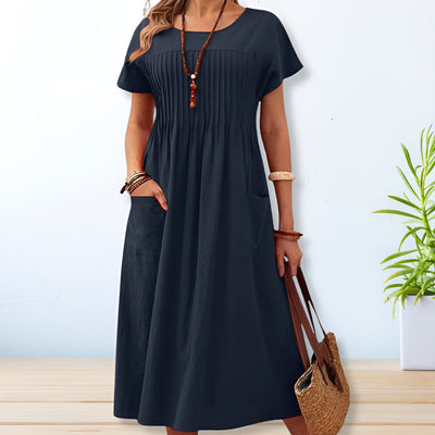 Leonie | Robe Midi avec Poches Plissées