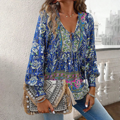 Sallie™ | Haut Bohémien Fluide avec Motif Floral