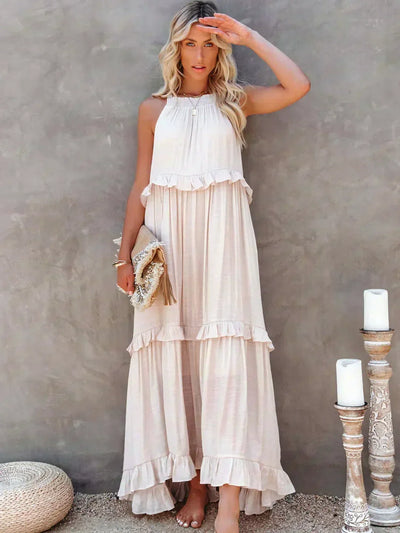 Sarah | Robe Maxi Volante Halter (Quasi épuisé)