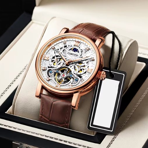 Montre automatique mécanique en cuir d'affaires