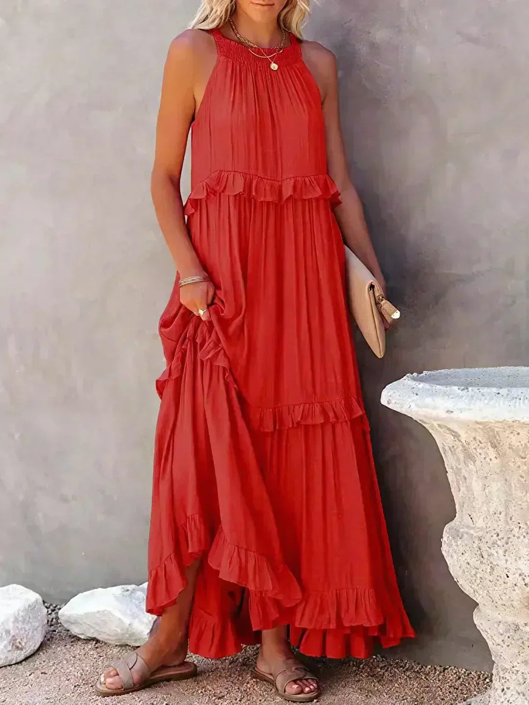 Sarah | Robe Maxi Volante Halter (Quasi épuisé)