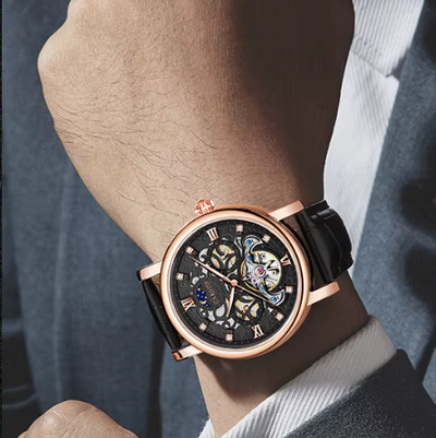 Montre automatique mécanique en cuir d'affaires