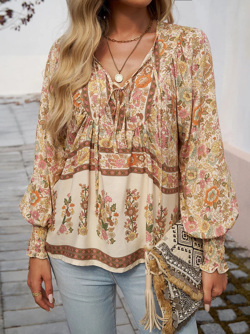 Sallie™ | Haut Bohémien Fluide avec Motif Floral