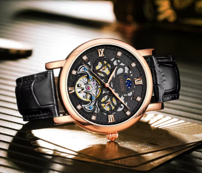Montre automatique mécanique en cuir d'affaires