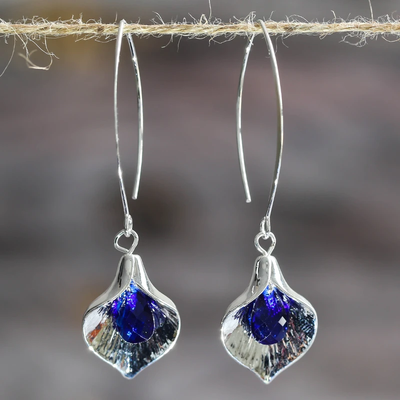 Boucles d'Oreilles en Pierre Bleue en Argent