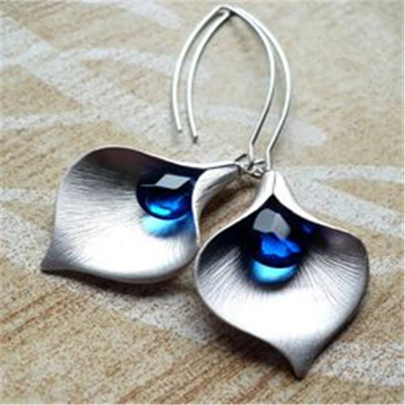 Boucles d'Oreilles en Pierre Bleue en Argent
