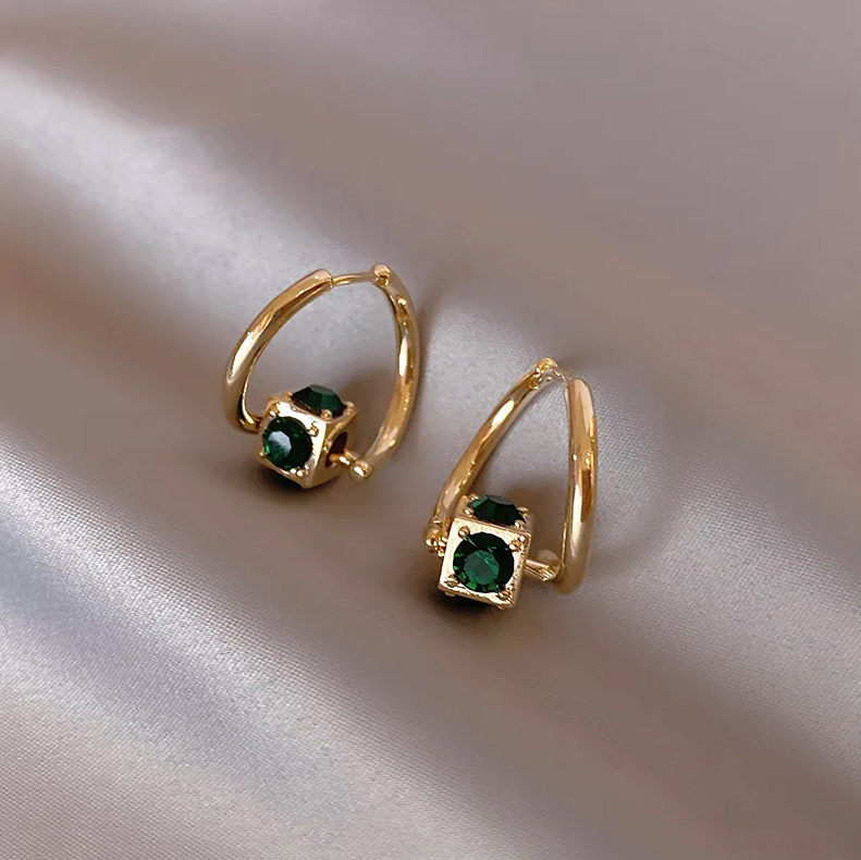 Boucles d'Oreilles Élégantes Vertes en Or