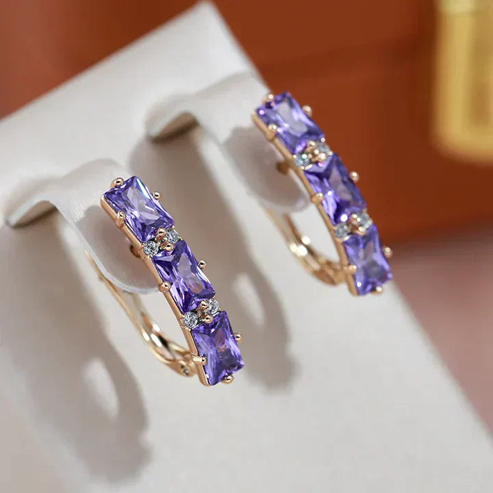 Boucles d'Oreilles Élégantes en Zirconium Violet