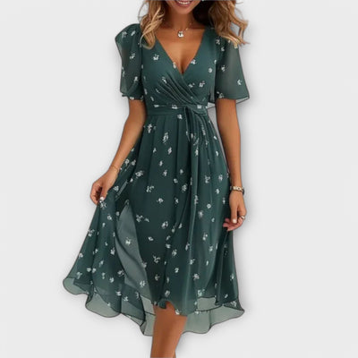 Anegret | Élégant Robe Midi Fleurie avec Décolleté en V