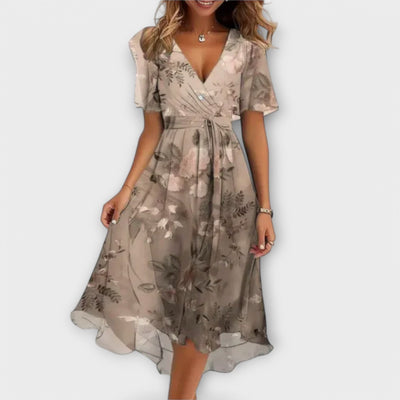 Anegret | Élégant Robe Midi Fleurie avec Décolleté en V