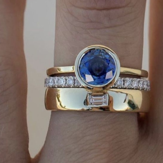 Ensemble de Bagues en Zirconium Bleu Vintage Élégant