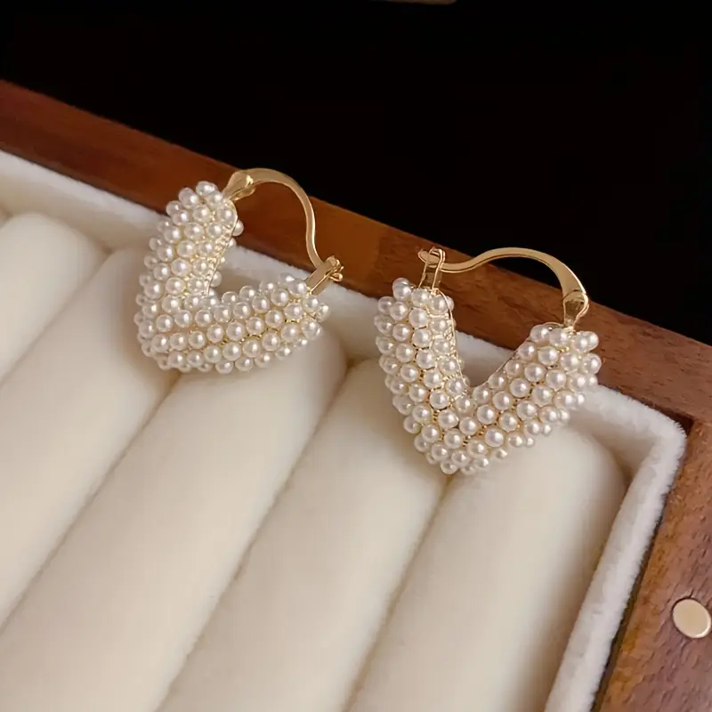Boucles d'Oreilles en Or avec Cœur en Perle
