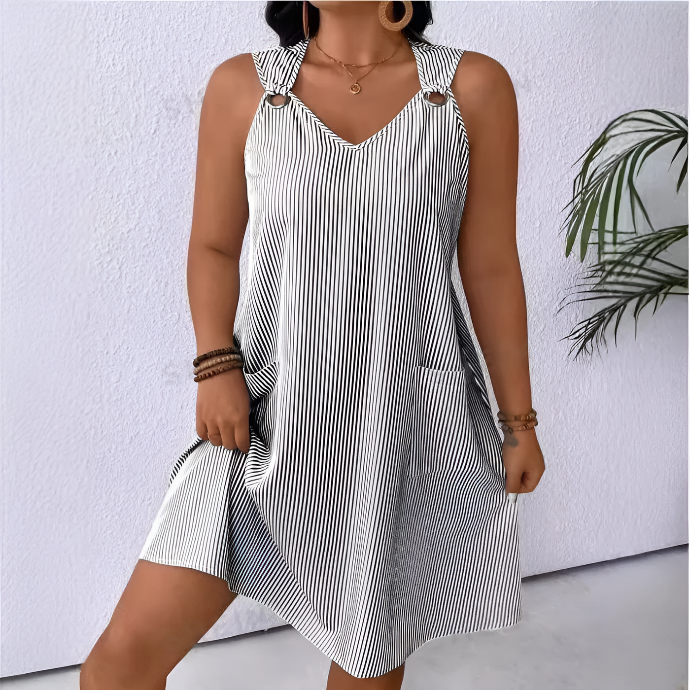 Sonia | Robe Sans Manches à Rayures
