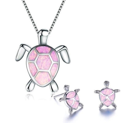 Collier et Boucles d'Oreilles en Tortue Marine en Opale et Argent