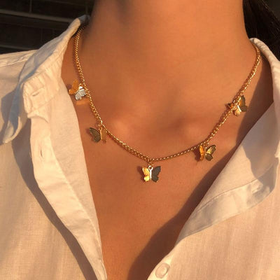 Collier Papillon Plaqué Argent et Or