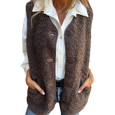 Eva - Cardigan boutonné sans manches en laine chaude